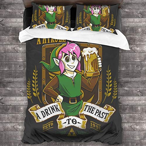 KUKHKU Legend Of Zelda Link A Drink To The Past Juego de cama de 3 piezas con funda de edredón de 86 x 70 pulgadas, Queen decorativa de 3 piezas con 2 fundas de almohada