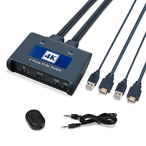 KVM Switch, Conmutador HDMI 2 Entradas 1 Salida USB Hub, Admite 4K @ 30Hz 3D para Computadora Portátil, PC, PS4, Xbox HDTV, No Admite Hotkey, Se Puede Conectar a HUB