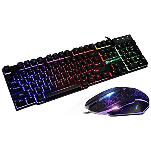 LaLa POP Juegos De Teclado Y Ratón Ergonómico Teclado For Juegos Combos T6 del Arco Iris De Luz De Fondo LED USB Y Ratón con El Cojín De Ratones For El Ordenador Portátil PC (Color : Black)