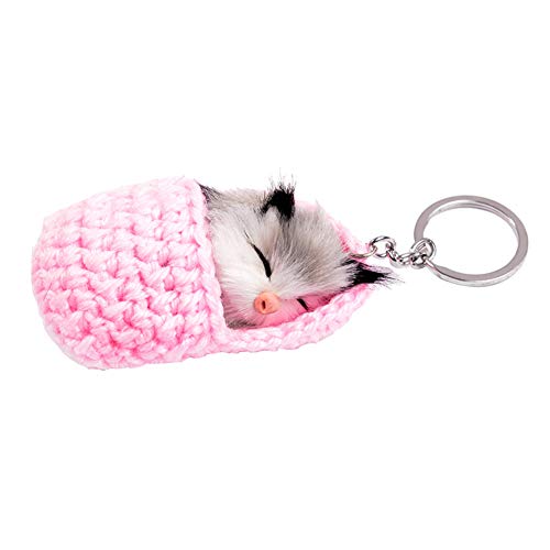 Leisial Llavero Colgantes de Felpa - Mini Juguete Forma de Gato Durmiendo Llavero de Coche Anillo para Accesorios Bolsos de Monederos/Llaves/Bolsa de Mujer/Estuches/Telefono Movil (Rosa)