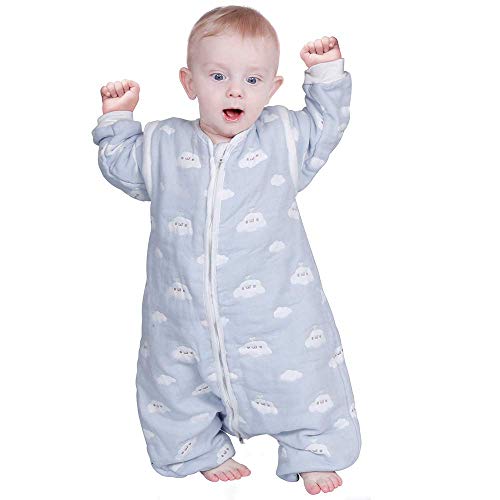 Lictin Saco de Dormir para bebés con Mangas extraíbles para bebés Niños de 3-4.5 años de 85 a 105 cm 2.0 TOG Motivo de Cielo Azul y Nubes Blancas 100% al algodón orgánico (3-4.5 años)