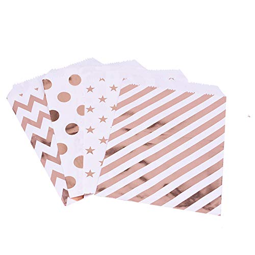 Lote de 100 bolsas de papel para caramelos, dulces, golosinas, fiestas, bodas, cumpleaños infantiles, color oro rosa