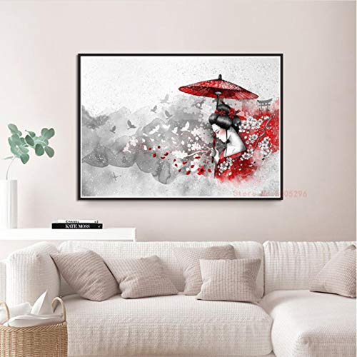 lubenwei Tinta Zen Japonesa Bonsa Bushido Samurai Kanji Carteles e Impresiones Lienzo Arte Pintura Cuadros de Pared para decoración de Sala de Estar 40x60cm Sin Marco AW-1998