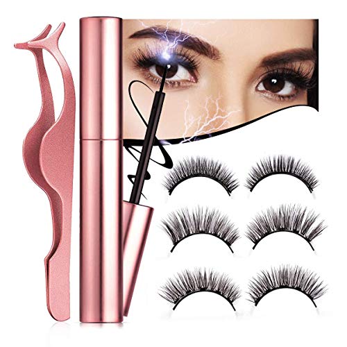 Luckyfine Pestañas Postizas Magneticas 3 pares, Pestañas Naturales, Largas y Gruesas, Pestañas Postizas 3 pares con Delineador Magnetico de Ojos y Pinzas