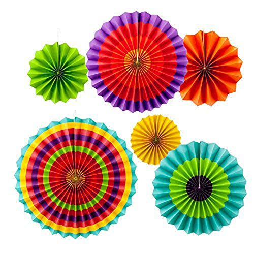 MINGZE 6pcs Colores Vibrantes Que cuelgan los Ventiladores de Papel, Colgante Abanico Colgando decoración Fiesta de Navidad Carnaval cumpleaños Boda, diámetro 20cm los 30cm los 40cm Diversos tamaños