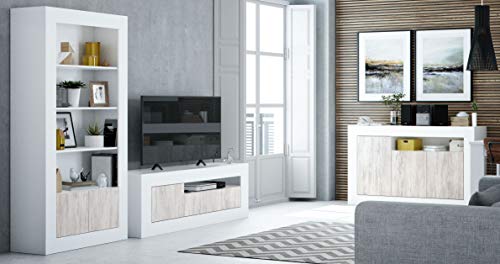 Miroytengo Conjunto Muebles Salon Baltico Estilo Moderno Comedor Mesa TV aparador libreria estanteria Blanco