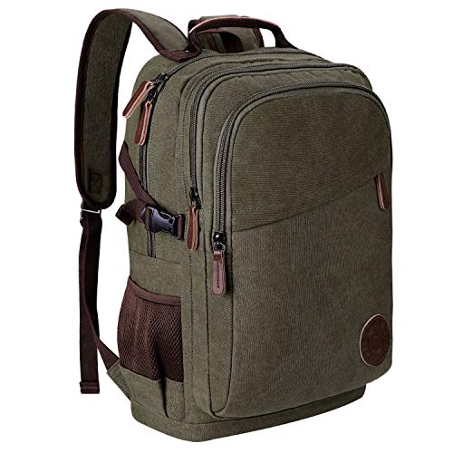 Moda Vintage Mochila de Lona y PU Cuero con Diseño Casual para Hombres de Viaje Mochila Ajuste para Portátil 17.3 Pulgadas