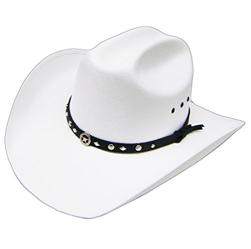 Modestone Unisex Traditional Straw Sombrero Vaquero Metal Concho Hatband White