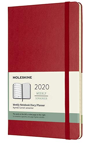 Moleskine - Agenda Semanal de 12 Meses 2020, Tapa Dura y Goma Elástica, Color Rojo Escarlata, Tamaño Grande 13 x 21 cm, 144 Páginas