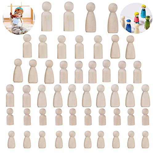 Muñecas Madera,50 Piezas Peg Dolls Muñeca sin Terminar Decorativa Cuatro Tamaños de DIY Muñeca de Madera Peg para Niños Proyectos de Arte Artesanal Pintura Juegos Manualidades Familiares(Niño & Niña)