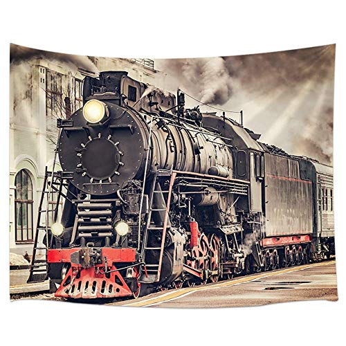 N\A Tapiz de decoración de Motor de Vapor, Tren de Vapor Retro Que Sale de la estación Tapices, Arte de Pared para Colgar en el Dormitorio, Sala de Estar, Dormitorio, Mantas de Pared