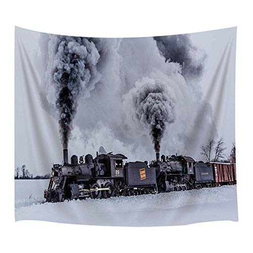 N\A Tapiz de Motor de Vapor, Tren Retro con Trenes de Vapor de Humo Gris en Progreso con tapices de Nieve, Arte de Pared Colgante para Dormitorio, Sala de Estar, Dormitorio, Mantas de Pared