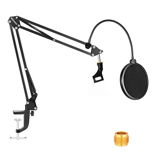Neewer NB-35 - Brazo de soporte para micrófono con clip y abrazadera para montaje en mesa y antiviento, color negro