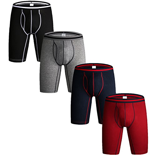 Nuofengkudu Hombre 4 Pack Larga Bóxers Ajustados Bulge Braguitas Calzoncillos Ropa Interior Suave Elástico Compresión Shorts Underwear Mutande Panty Hipster Nero/BLU/Grau/Rosso Chiaro Tamaño XXL