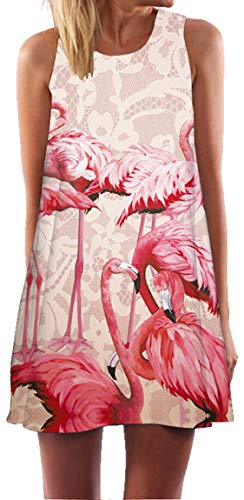 Ocean Plus Mujer Verano Flamenco Camisola Vestido De Playa Top Sin Mangas Trapecio O Corte En A Vestido Oeste (XXL (EU 42-44), Flamencos Rojos)