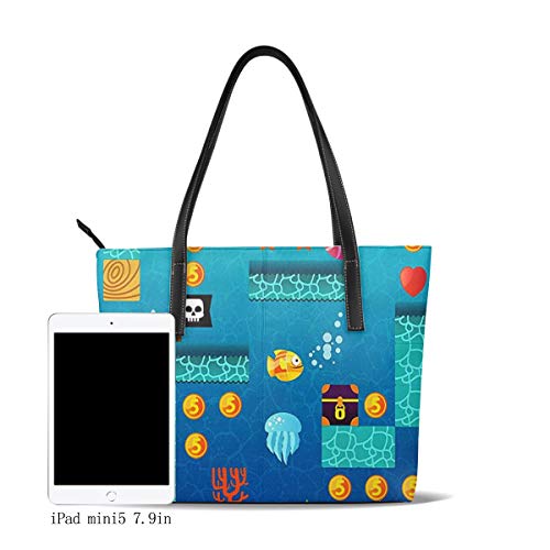 OMNVEQ Bolso De Mano Grande para Mujer Juego de plataformas retro Tote Bag Shopper Cuero De La PU Bolso De Hombro Gran Capacidad Bolso De Compras Asa Larga