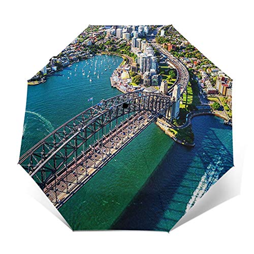 Paraguas Plegable Automático Impermeable Puente de Harbour en Sidney, Paraguas De Viaje Compacto A Prueba De Viento, Folding Umbrella, Dosel Reforzado, Mango Ergonómico