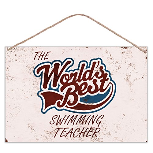 Placa de metal grabmybits The Worlds Best Swim Teacher, aspecto vintage, tamaño grande, 30 x 20 cm