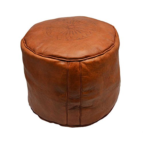 Puf Cuero Marruecos Liso marrón (Brown) Mide Aproximadamente 40 cm de diámetro y 35 cm de Alto