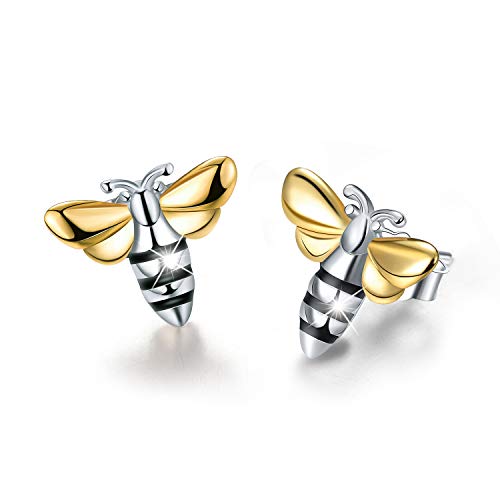 ♥ Regalo para ti♥ Springlight Pendientes de tuerca de plata de ley 925 encantadores pendientes de tuerca de abeja de miel, hechos a mano, joyería única para mujeres y niñas.