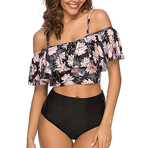 Riou Mujer Traje de Baño de Dos Piezas Conjunto Push up Bikinis Playa Beachwear con Volantes y Conjunto de Bikini de Cintura Alta Traje vikinis de Partes Inferiores Delgadas