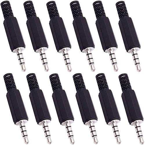 RUNCCI-YUN 12 Pack 3,5 mm Masculino Clavija,Conector TRRS Macho 4 Polos, 3,5 mm Soldar Conector Audio Vídeo Estéreo para Auriculares de Audio Reparación