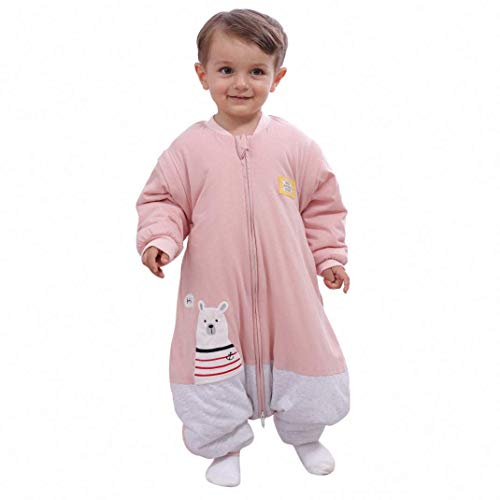 Saco de dormir para bebé, invierno, para niños, niñas, recién nacidos, pelele de 2,5 tog, con pies, para todo el año (tamaño del cuerpo: 90 – 105 cm, oso polar, color rosa y gris)