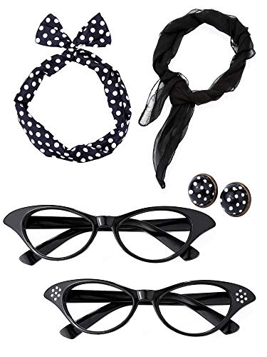 SATINIOR Juego de Accesorios de Disfraz de Mujer de los Años 50 Bufanda Diadema Pendientes Gafas de Ojo de Gato para Fiesta (Conjunto de Colores 1)