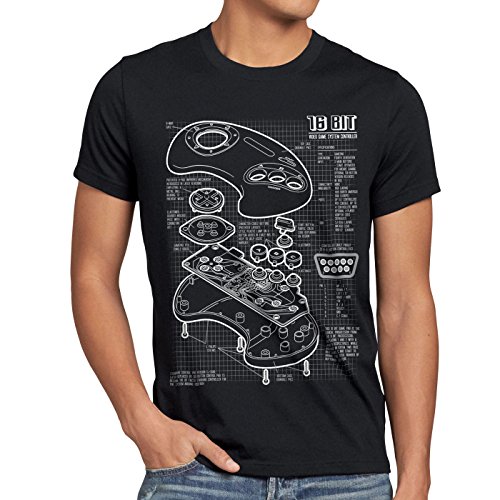 style3 Mega 16-bit Controlador Fotocalco Azul Camiseta para Hombre T-Shirt videoconsola Sonic, Talla:S, Color:Negro