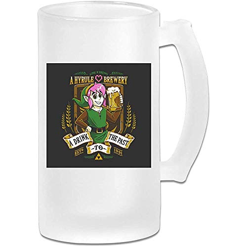 Taza de jarra de cerveza de vidrio esmerilado impresa de 16 oz - Legend of Zelda Link A Drink to the Past - Graphic Mug