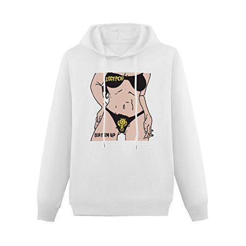 Teenager Sweatshirt Hoodie Iggy Pop Beat Em Up Hooded with Drawstring Pockets White L