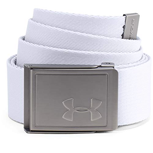 Under Armour UA Men's Webbing 2.0 Belt, cinturón para hombre, accesorio para hombre hombre, blanco (White/Overcast Gray/None(100)), Taglia unica