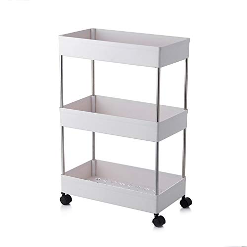 Utilitario Carro de Almacenamiento, Blanco Estantería con Ruedas, Organizador de Estanterías Móviles Carrito Baño de Cocina, Utilizado en Dormitorio, Sala de Estar, Lavadero, Oficina (3 Niveles)