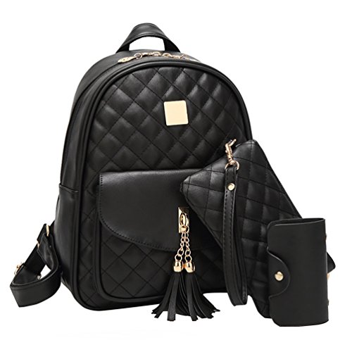 Vbiger Mochilas Mujer de Cuero PU Mochila de Moda Ocio 3 en 1 para Ocio Viaje (negro1)