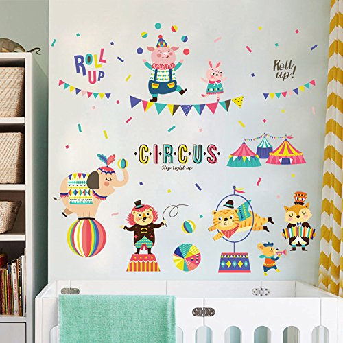 Wallpark Dibujos animados Animal Circo Lindo León Elefante Cerdo Conejo Desmontable Pegatinas de Pared Etiqueta de la Pared, Bebé Niños Hogar Infantiles Dormitorio Vivero DIY Decorativas Arte Murales