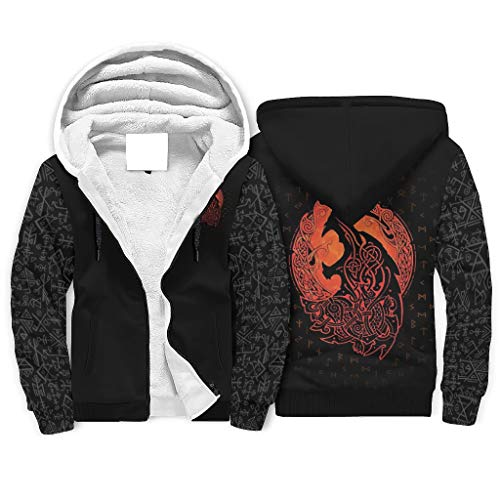 Wikinger Wolf Fenrir Celtic Nudos Fathurk Runen Print Fleece Sudadera con capucha para hombre, Magia Capucha con bolsillos Shapewear blanco L