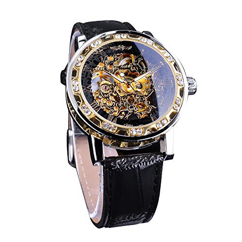 Winner - Reloj de pulsera para hombre, diseño de esqueleto mecánico, color negro y dorado