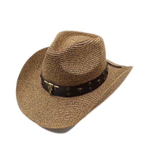 XXY Sombrero de vaquero de paja para hombre Caballero vaquera Jazz Cap Dad Queen Hat (Color : Marrón, tamaño : 58cm)