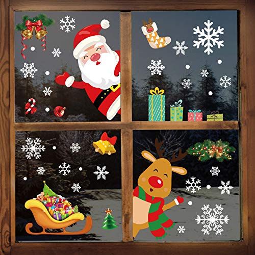 YILEEY Pegatinas De Navidad Ventana, 160 piezas de copo de nieve de Santa y Rudolph 2020 Decoraciones navideñas, pegatinas de PVC extraíbles para puertas, escaparates, frentes de vidrio