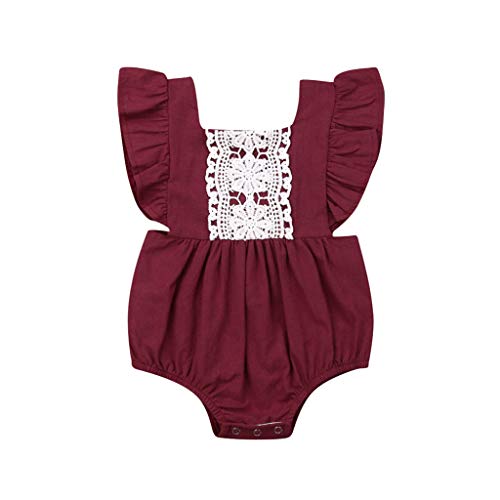 YWLINK Bebe NiñA Verano Sin Mangas Volante Encaje Espalda Abierta Vestido Mezcla De Algodon Moda Casual CóModo Mono Hermanas Ropa Lindo Vestido Fiesta Playa Viajes Al Aire Libre(Vino,0-3 meses/70)