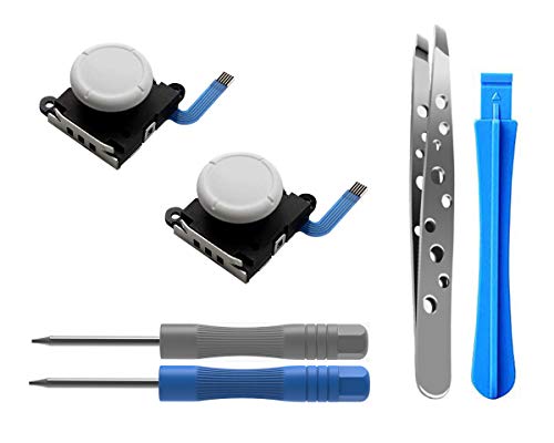 2PCs Reemplazo de Joystick Analógico para Nintendo Joy-con Controller y Switch Lite, 3D Thumb Stick Palanca Pulgar Palanca de Controlador, Destornillador Herramientas de Reparación (Blanco / Blanco)