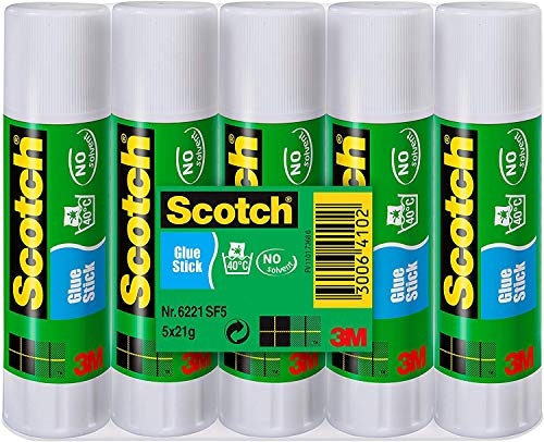 3M Scotch - Paquete de 5 barras de pegamento – Lapices adhesivos sin disolvente – Cinta Scotch de 21 gr