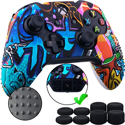 9CDeer 1 x Studded Protector Transfer Customized Silicone Cover Skin Skin Cover +8 Thumb Grips for Xbox One / S / X Pintada Controller Compatible with Official Stereo Headphone Adapter