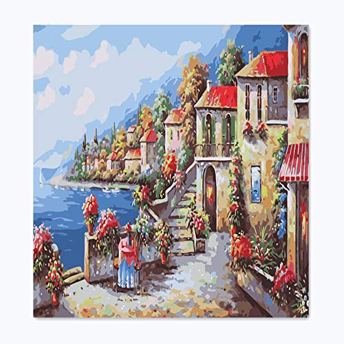 Aapxi Pintura por Números Kits DIY Pintura al óleo Kit con Pinceles y Pinturas para Niños Seniors Junior -Sin Marco -16x20 Inchs Mar Egeo