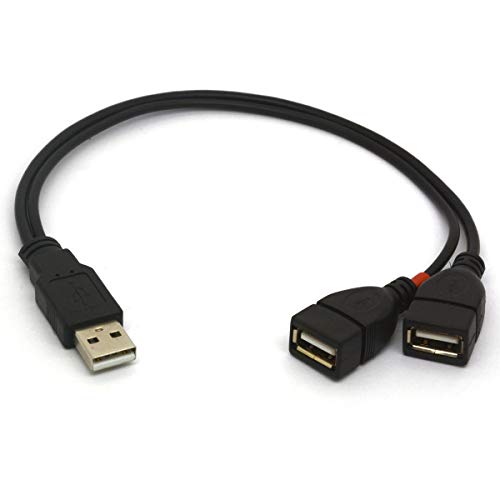 Adaptador de cable divisor USB 2.0 de 1 a 2 Y, USB 2.0 tipo A macho a conector doble USB 2.0 hembra de sincronización de datos y cable de carga de 30 cm (un lado solo para carga)