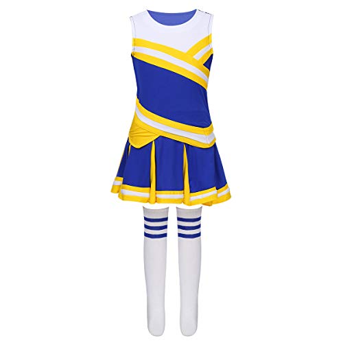 Agoky Vestido de Danza Moderna para Niña Disfraz de Animadora Traje de Actuación Musical Chaleco con Falda Plisada Traje de Bailarina Dancewear Amarillo Y Azul 12-14 Años