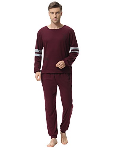 Aibrou Clásico Pijamas Hombre Invierno Algodon Mangas Pantalones Largos Set, Suave,Cómodo