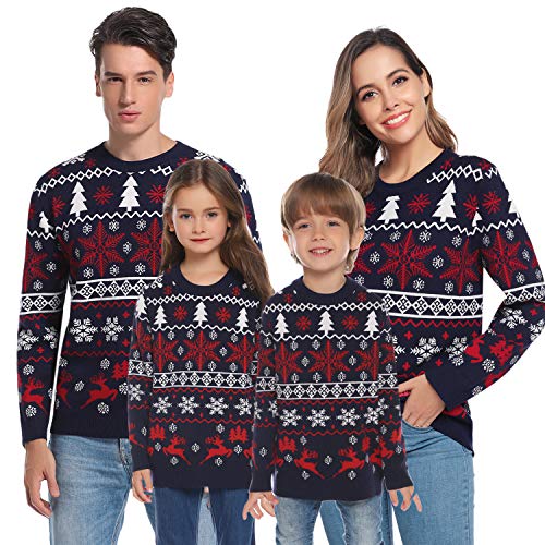 Aibrou Suéter de Navidad Familia Pullover de Punto Jerséis para Mujer Hombre Invierno Manga Larga Jersey Navideño para Niño Niña