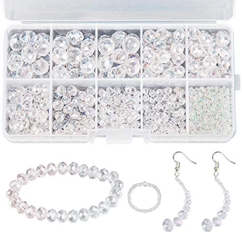 AIEX 700pcs Kit de Cuentas de Cristal Venta Al Por Mayor Vidrio Colores Surtidos Briolette Rondelle Facetado para Hacer Joyas Fabricación De Joyas, 6 mm (Transparente)