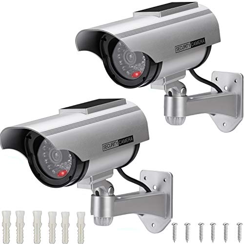 AlfaView Cámara Falsa, Cámara de Vigilancia Falsa Solar, Cámara de Seguridad CCTV Falsa de Imitación, con Luz LED Intermitente para Exteriores Interiores Hogar Negocios